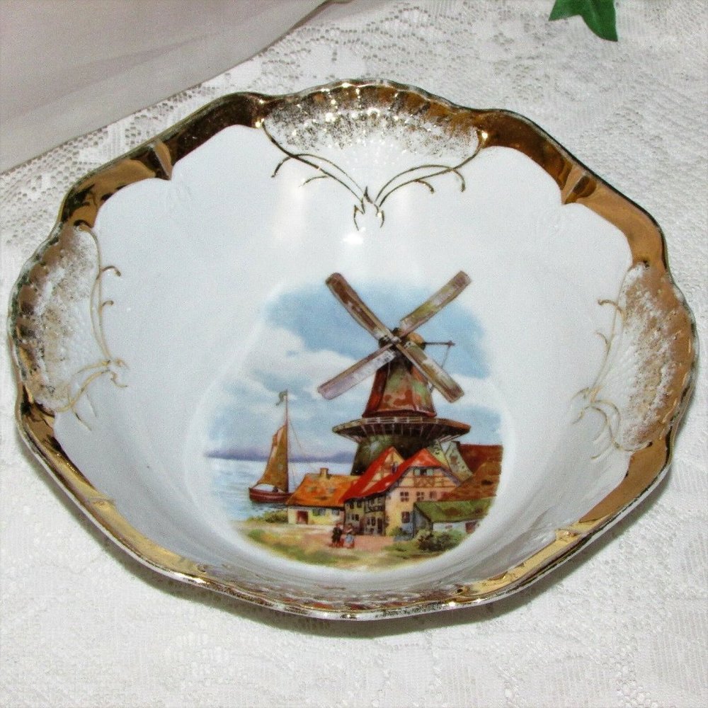 Old Nuremberg Ware Lg. German Porcelain Bowl Germany Windmill Centerpiece Decor